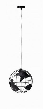 Lampadario A Sospensione Mappamondo E27 In Metallo Nero Sfera Globo Sospeso 33948