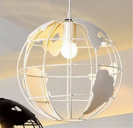 Lampadario A Sospensione Mappamondo E27 In Metallo Bianco Sfera Globo Sospeso 33931