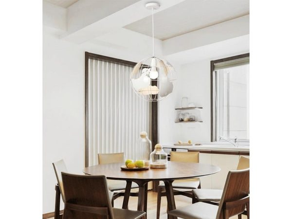Lampadario A Sospensione Mappamondo E27 In Metallo Bianco Sfera Globo Sospeso 33931