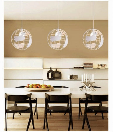 Lampadario A Sospensione Mappamondo E27 In Metallo Bianco Sfera Globo Sospeso 33931