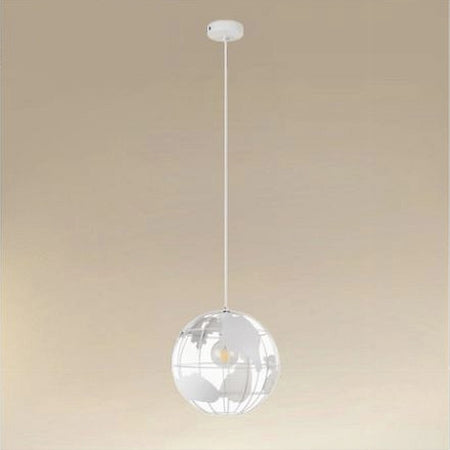 Lampadario A Sospensione Mappamondo E27 In Metallo Bianco Sfera Globo Sospeso 33931