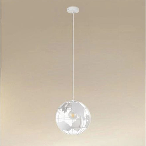 Lampadario A Sospensione Mappamondo E27 In Metallo Bianco Sfera Globo Sospeso 33931