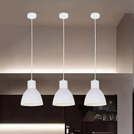 Lampadario A Sospensione E27 Ferro Paralume Moderno Contemporaneo Campanella Bianca 33283