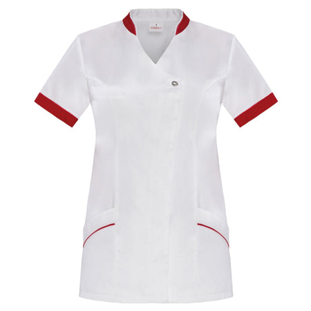 Casacca Donna Eliana Bianco Manica Corta Casacca Estetica con Profili Rossi
