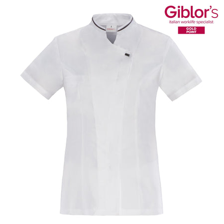 Casacca Donna Dafne Bianco Manica Corta Microfibra Superleggera Casacca Parrucchiera Antistiro Antibatterica Casacca Medicale Estiva