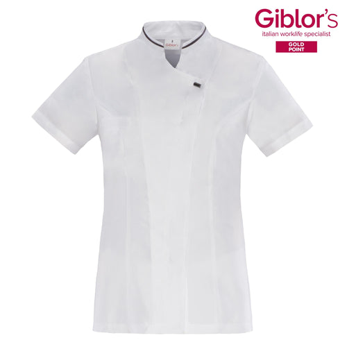 Casacca Donna Dafne Bianco Manica Corta Microfibra Superleggera Casacca Parrucchiera Antistiro Antibatterica Casacca Medicale Estiva