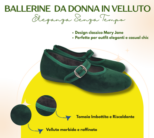 Originali Mary Jane, Ballerine Donna da Casa, Eleganti Friulane con Cinturino, Pantofole Basse in Velluto, Produzione Artigianale