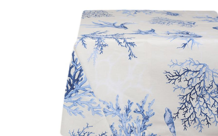Tovaglia da tavola in 100% cotone stampa digitale dai colori vivi ed intensi lavabile in lavatrice made in Italy CORALLI BLU