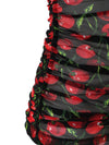 Dolce & Gabbana Top Smanicato in Tulle Nero Stampa Ciliegie da donna