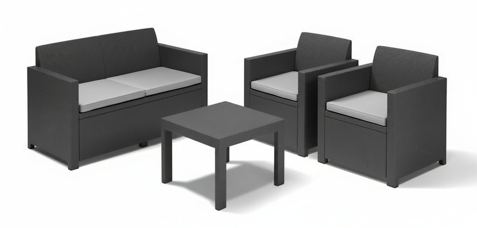 SALOTTO IN RESINA ANTIURTO EFFETTO POLYRATTAN GRAPHITE ALABAMA