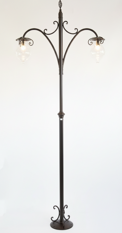 LAMPADE LINEA GOCCIA LAMPIONE FIORENTINO 2 LUCI cm. 280 FERRO BATTUTO E VETRO