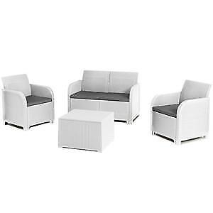 SALOTTO ROSALIE IN RESINA ANTIURTO EFFETTO POLIRATTAN COMPLETO DI CUSCINI