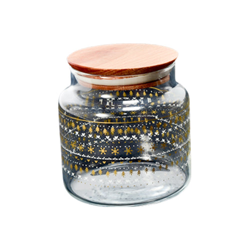 Set 3 barattoli in vetro con tappo in legno, decorazione da Ø 9.5 x 11 cm