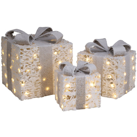 Pacchi regalo natalizi con LED luminosi, decorazione in rattan, set da 3 pezzi