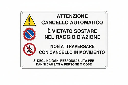 CARTELLO SEGNALETICO CANCELLO AUTOMATICO CONFEZIONE PZ. 10