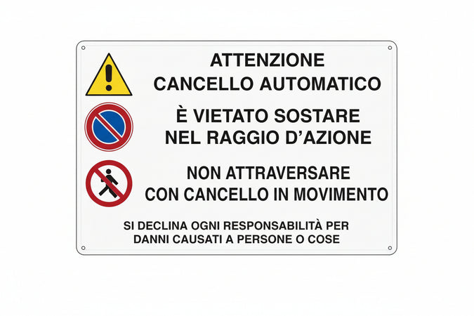 CARTELLO SEGNALETICO CANCELLO AUTOMATICO CONFEZIONE PZ. 10