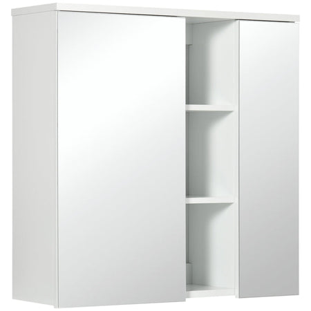 Armadietto Specchiera Bagno 2 Ante con Ripiani Aperti e Mensole Regolabili, 60x20x61cm, Bianco RF8834-547V00WTRF8