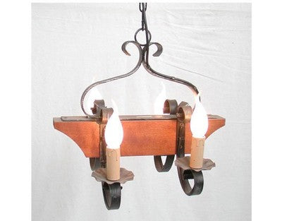 LAMPADARIO 4 LUCI WOOD TRONCHETTO LAMPADE LAMPIONE APPLIQUE PLAFONIERA CM.40