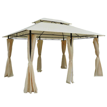 Gazebo da Giardino 3x4 m con Tende e Tetto a 2 Livelli Bianco Crema 01-0154