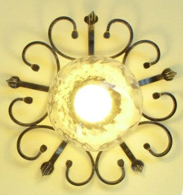 PLAFONIERA LAMPADA APPLIQUE PICCOLA FORGIATA CM.36 COLORE NERO ARGENTO