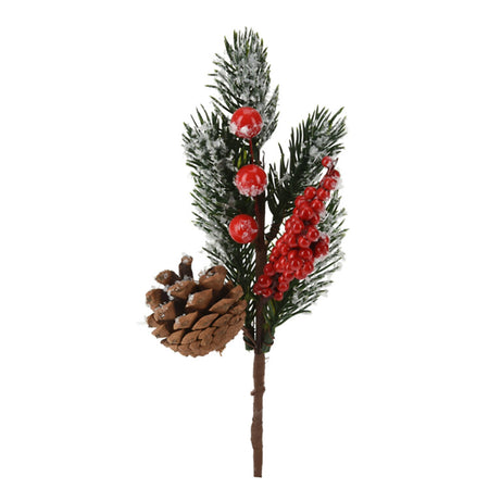 Ramo di Pino "Pick", color rosso, decorazione per interno ed esterno da 22 cm