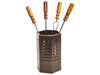SET ATTREZZI DA CAMINO CUBO 4 ACCESSORI C/CONTENITORE PER CAMINETTO CM.18XH50