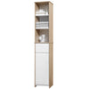 Colonna bagno, Scaffale Bagno Salvaspazio in Legno, Mobiletto a Colonna con Ripiani, Armadietto e Cassetto, Bianco, 32.6x30x171.2cm RF6834-318RF6