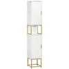 Colonna Bagno con 2 Armadietti e Ripiano in MDF e Acciaio, 30x30x170.7cm, Bianco e Oro ED6834-536V80WTED6