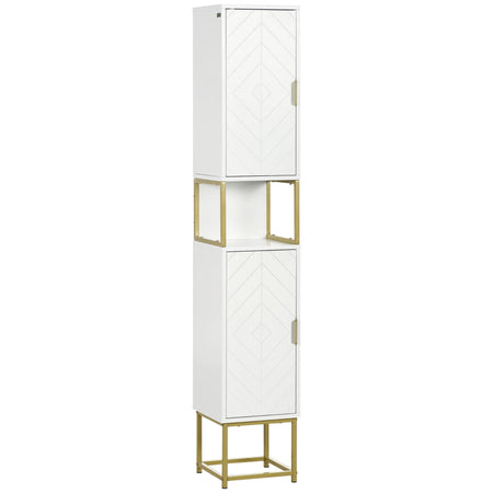 Colonna Bagno con 2 Armadietti e Ripiano in MDF e Acciaio, 30x30x170.7cm, Bianco e Oro ED6834-536V80WTED6