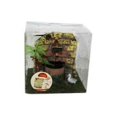 Fontana per presepe con animali paesaggio in legno e sughero h 10 cm