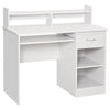 Scrivania per Computer Compatta, Scrivania PC Fisso in Legno Bianco con Ripiano Tastiera Estraibile e Mensole 104x48x95.5cm XN5836-262WTXN5