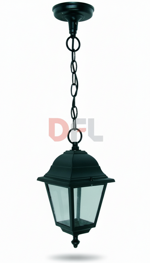 LAMPADA LANTERNA A SOFFITTO A SOSPENSIONE CON CATENA IN ALLUMINIO NERA
