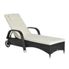 Lettino Prendisole da Giardino con Ruote, Sedia a Sdraio per Spiaggia con Altezza Regolabile in Rattan, Nero e Crema, 200x73x103cm  862-005BK