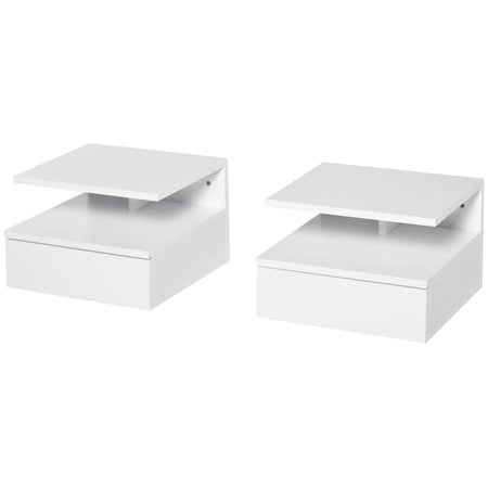 Set da 2 Comodini Sospesi per Camera da Letto con Cassetto e Mensola Superiore in Legno 35x32x22.5cm KL4831-338KL4