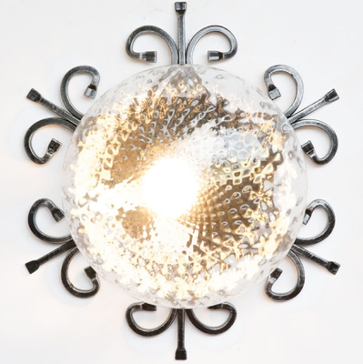 PLAFONIERA LAMPADA APPLIQUE RUSTICA BIG CM. 33 COLORE NERO ARGENTO