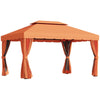 Gazebo da Giardino 4x3m con Doppio Tetto e Tende Laterali, Arancione 01-0870