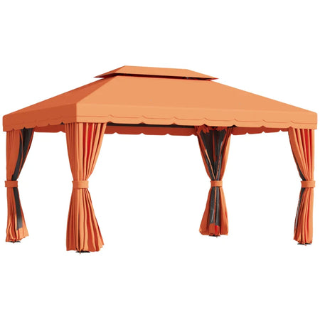 Gazebo da Giardino 4x3m con Doppio Tetto e Tende Laterali, Arancione 01-0870