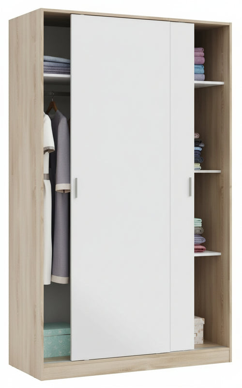 ARMADIO DUE ANTE SCORREVOLI E TRE RIPIANI LATERALI ROVERE CM. 120X50X200H