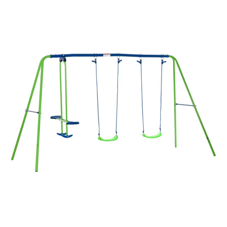 Set Altalene da Giardino per 4 Bambini, 1 Altalena Doppia e 2 Altalene Singole, Capacità di peso 45kg (Altalena) 180kg (Totale), 280x140x178cm YH5344-035YH5