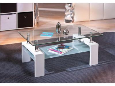 KIT TAVOLINO DOPPIO VETRO LACCATO BIANCO CM. 100x60x45H