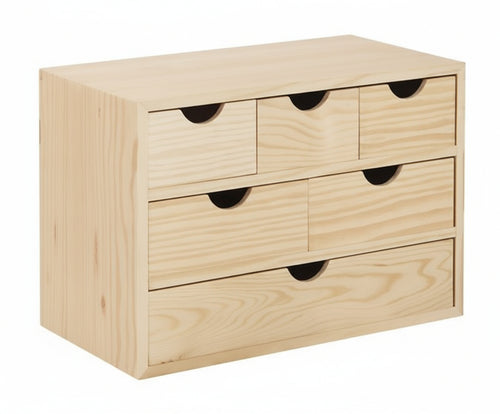 CASSETTIERA 6 CASSETTI MINI IN PINO NATURALE CM.40X20X28H