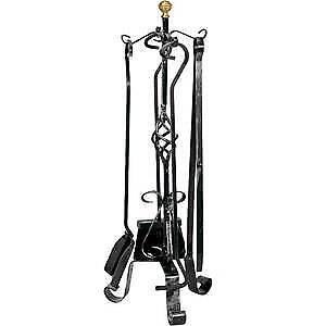 SET 4 ATTREZZI DA CAMINO PIGNA CON POMOLO IN OTTONE