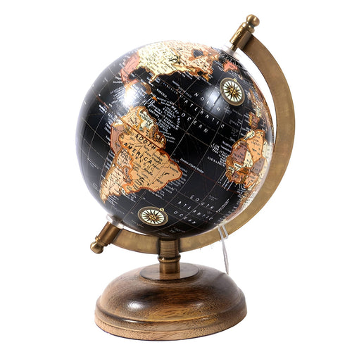 Mappamondo in ottone e legno, decorazione per interno da 14 x 13 x h 21 cm
