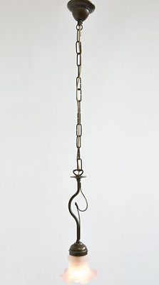 LAMPADE LINEA OLIVA LAMPADARIO 1 LUCE LIBERTY OTTONE BRONZATO E VETRO SOFFIATO