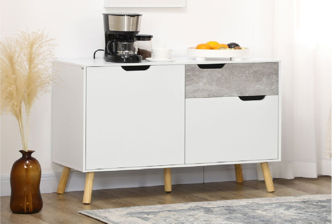 Mobile da Salotto con 2 Armadietti a 2 Ante e Cassetto in legno Pino, 100x40x82 cm, Grigio e Bianco mobile tv credenza madia F838-196LGA
