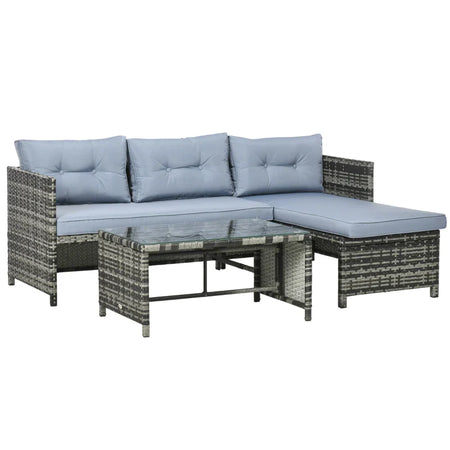 Salotto da Giardino con Divanetto, Chaise Longue e Tavolino in Rattan PE con Cuscini, Grigio 860-121V00GY