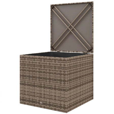 Baule da Esterno in Rattan PE e Acciaio con Fodera Interna, 75x75x70 cm, Nero e color Sabbia  865-020V00KK