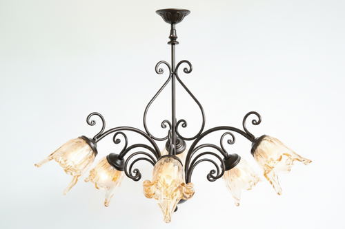 LAMPADARIO PLAFONIERA APPLIQUE EMOZIONI 6 LUCI DIAM.CM.60 H.70 NERO/RUGGINE