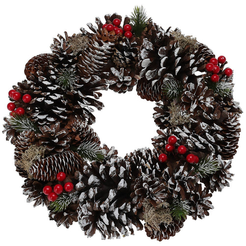 Corona natalizia decorativa con Pigne e Bacche, ideale come centrotavola da 33 cm