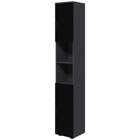 Colonna Bagno in Truciolato con 2 Ripiani Aperti e 2 Armadietti a 2 Livelli, 30x30x183 cm, Nero e Grigio RF8834-628V80BKRF8